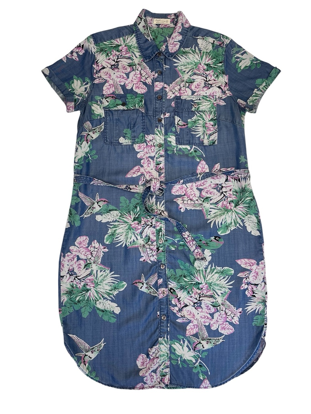 Just Living Blue Floral Button-Front Midi Shirt Dress